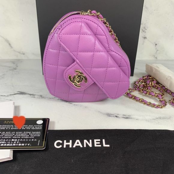 Chanel Purple Heart Bag CC in Love Small/Mini Leather Crossbody NEW Valentine's - Picture 13 of 16